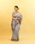Bibhu Mohapatra Greyish-Purple & Ivory Mulberry Silk Pochampally Ikat Saree