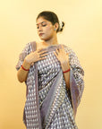 Bibhu Mohapatra Greyish-Purple & Ivory Mulberry Silk Pochampally Ikat Saree