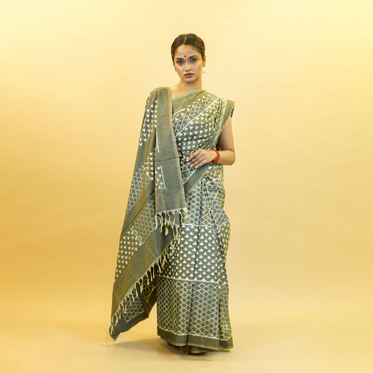 Bibhu Mohapatra Grey Mulberry Silk Pochampally Ikat Saree