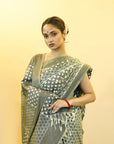 Bibhu Mohapatra Grey Mulberry Silk Pochampally Ikat Saree
