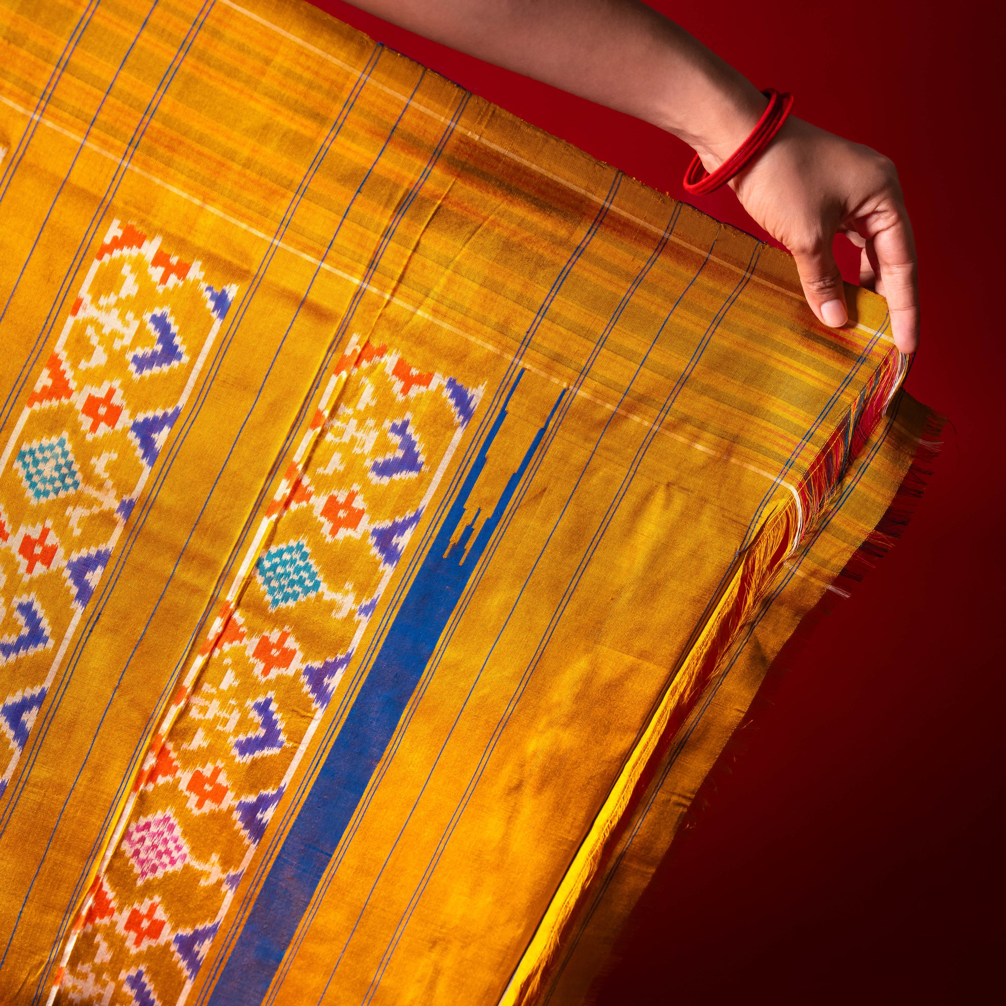 Ikatan Brown &amp; Yellow Mulberry Silk Saree Ikatan