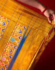 Ikatan Brown & Yellow Mulberry Silk Saree Ikatan
