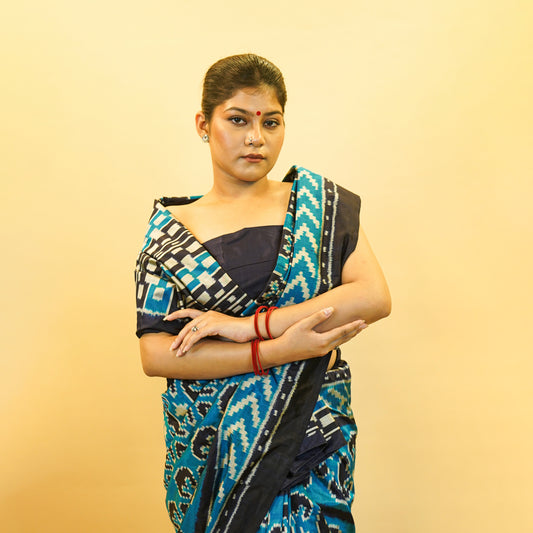 Bibhu Mohapatra Blue & Silver Mulberry Silk Odisha Ikat Saree