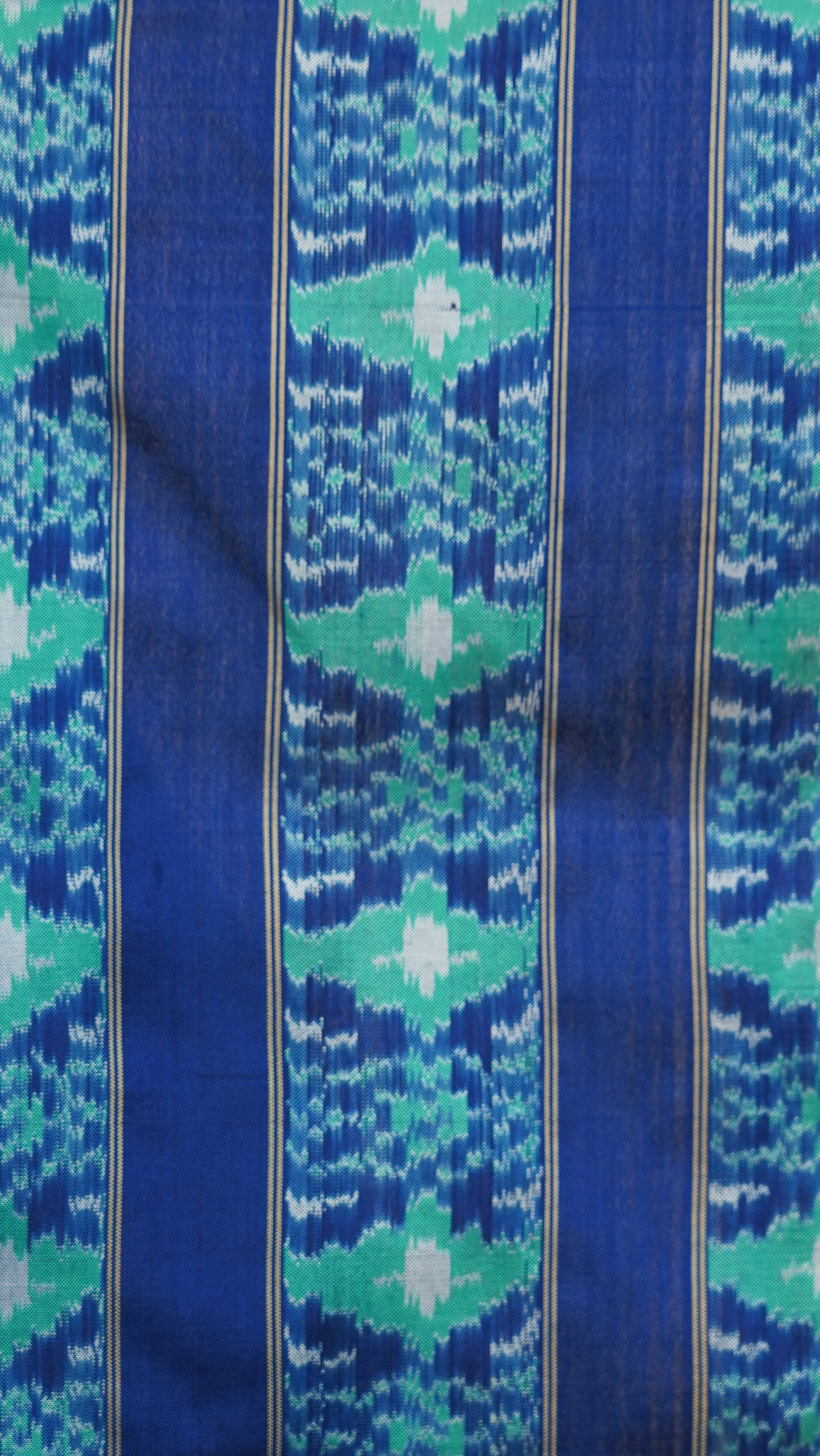 Blue &amp; Turquoise Green Mulberry Silk Pochampally Floral Ikat Saree