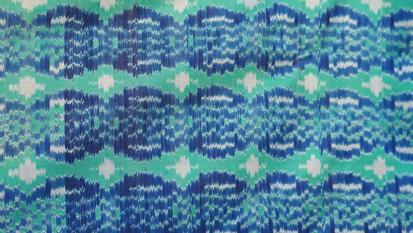 Blue & Turquoise Green Mulberry Silk Pochampally Floral Ikat Saree
