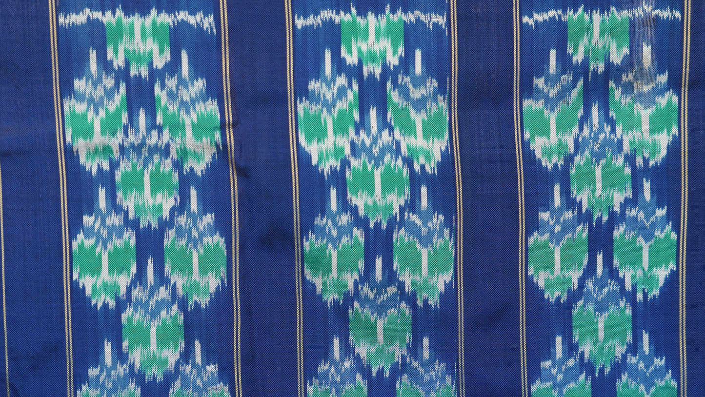 Blue & Sea Green Mulberry Silk Pochampally Geometric Ikat Saree