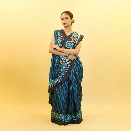 Bibhu Mohapatra Dual Blue & Silver Mulberry Silk Odisha Ikat Saree