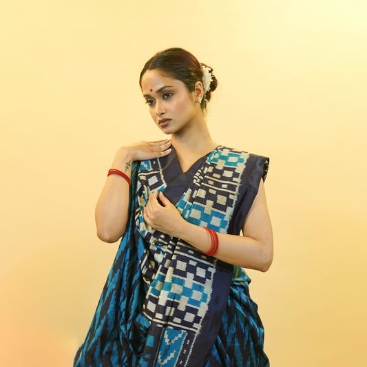 Bibhu Mohapatra Dual Blue & Silver Mulberry Silk Odisha Ikat Saree