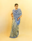 Dark Grey & Blue Mulberry Silk Pochampally Ikat Saree