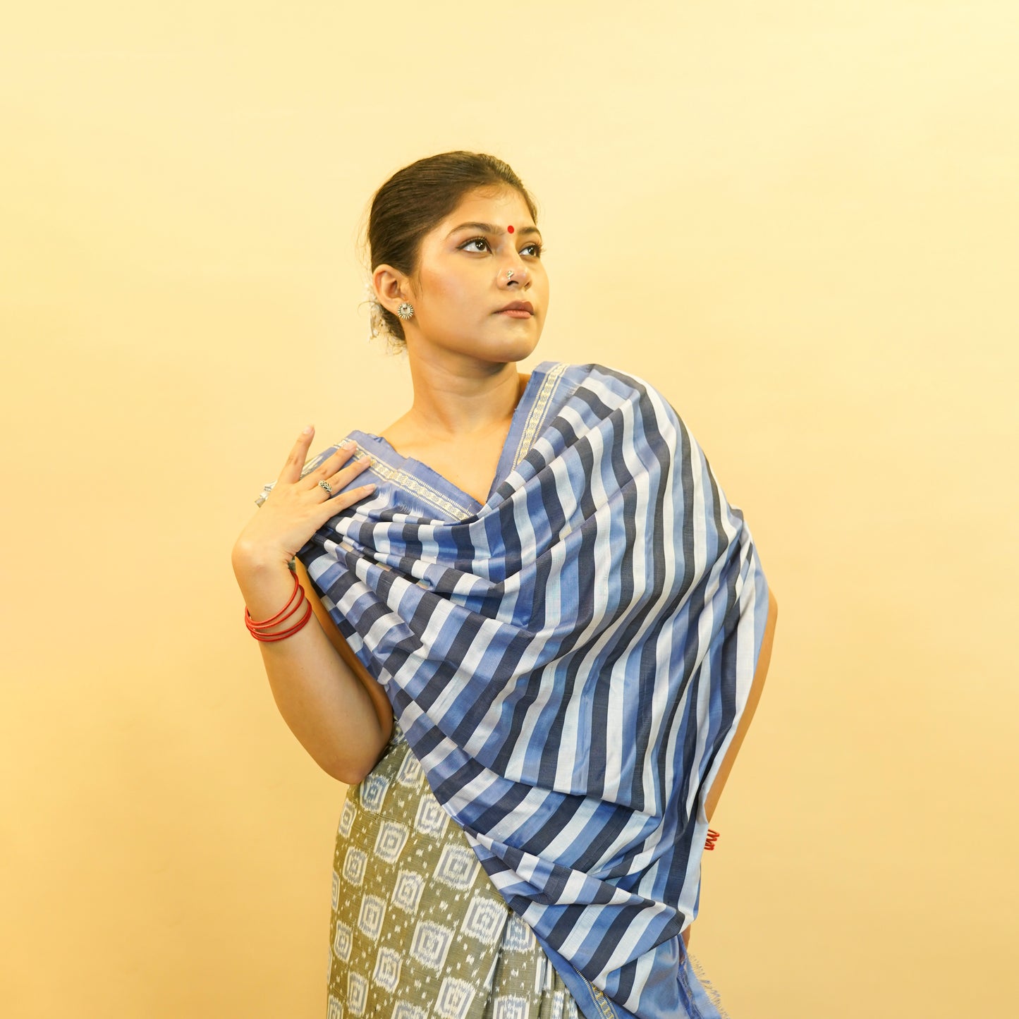 Dark Grey & Blue Mulberry Silk Pochampally Ikat Saree