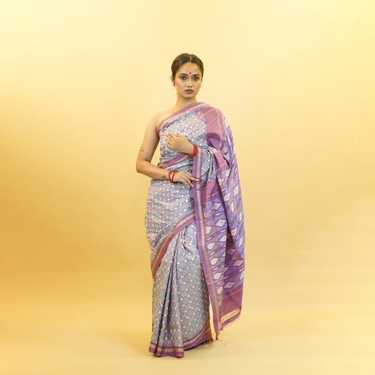 Bibhu Mohapatra Purple & Blue Mulberry Silk Pochampally Ikat Saree