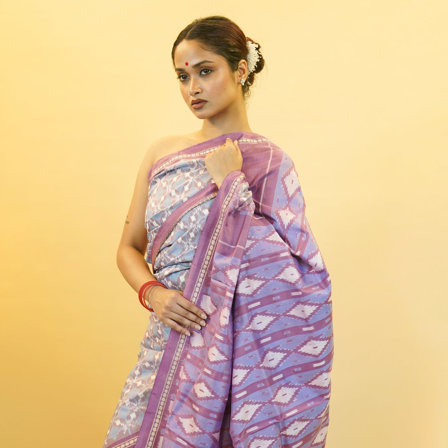 Bibhu Mohapatra Purple & Blue Mulberry Silk Pochampally Ikat Saree
