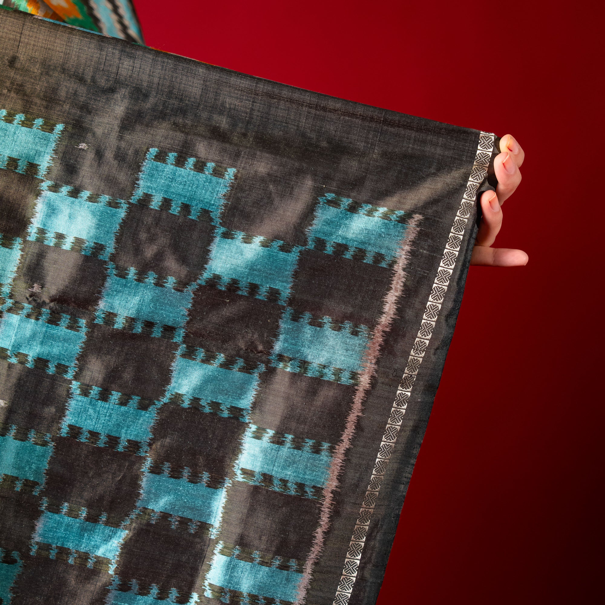 Ikatan Metallic Blue Mulberry Silk Pochampally Ikat Saree