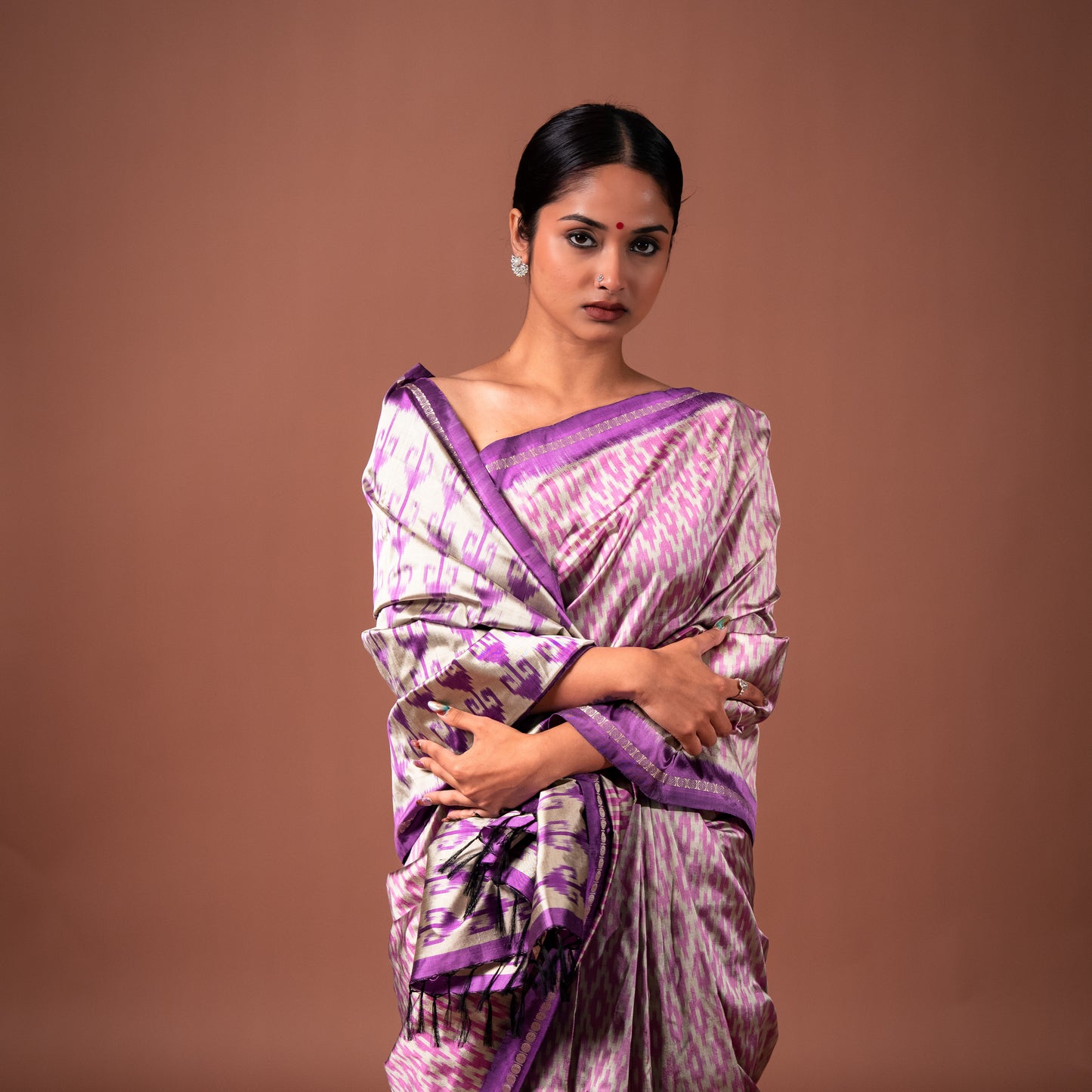 Bibhu Mohapatra Purple & Silver Mulberry Silk Pochampally Ikat Saree Ikatan