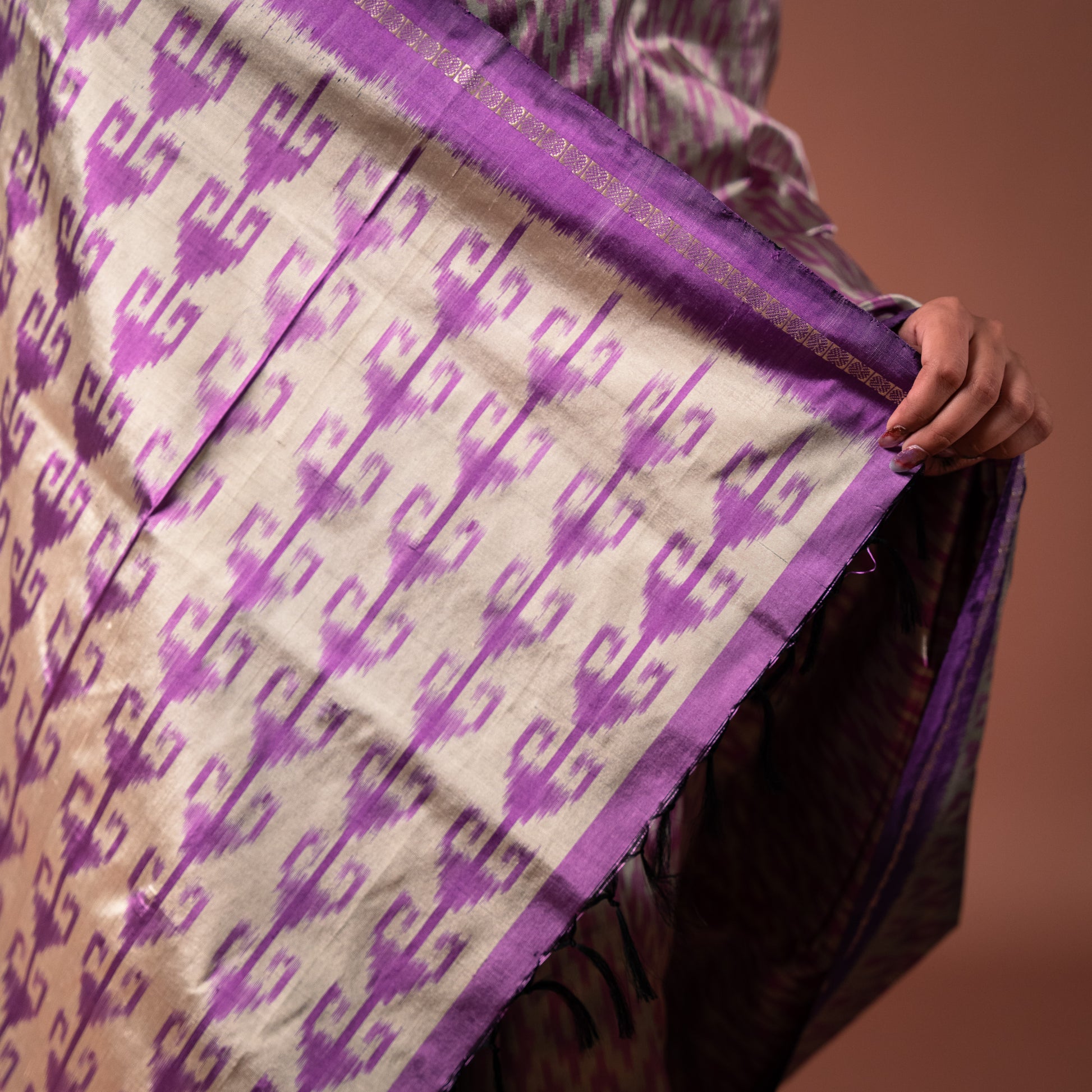 Bibhu Mohapatra Purple & Silver Mulberry Silk Pochampally Ikat Saree Ikatan