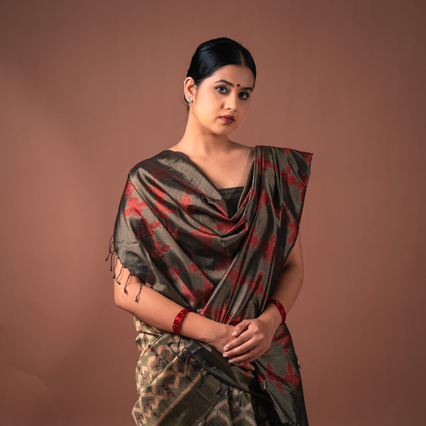 Bibhu Mohapatra Olive Green Mulberry Silk Odisha Ikat Saree Ikatan