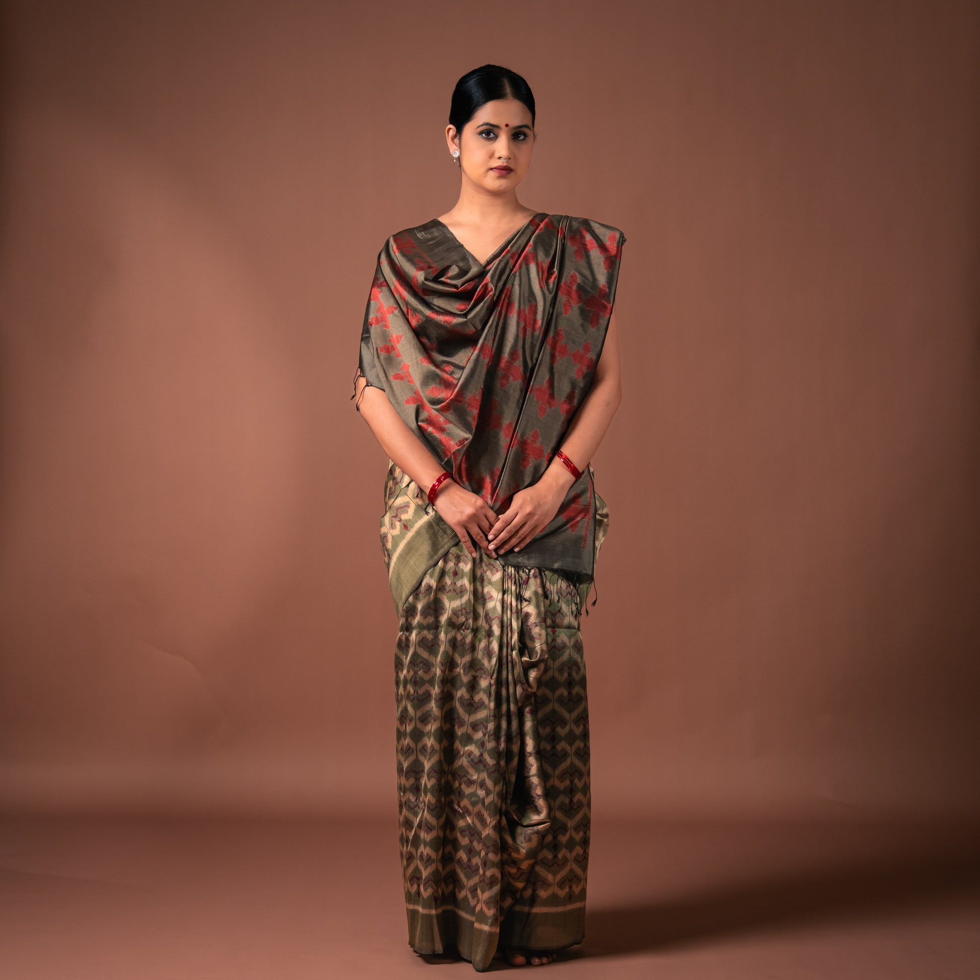 Bibhu Mohapatra Olive Green Mulberry Silk Odisha Ikat Saree Ikatan
