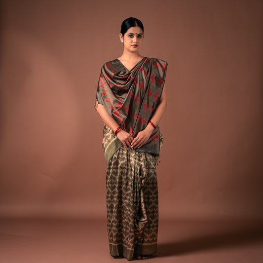 Bibhu Mohapatra Olive Green Mulberry Silk Odisha Ikat Saree Ikatan