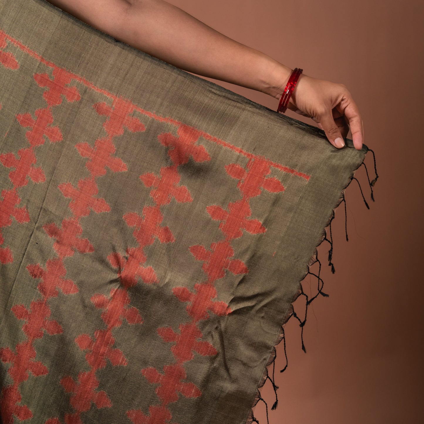 Bibhu Mohapatra Olive Green Mulberry Silk Odisha Ikat Saree Ikatan