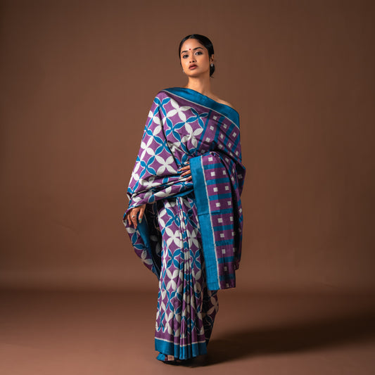 Bibhu Mohapatra Blue & Purple Mulberry Silk Odisha Ikat Saree Ikatan