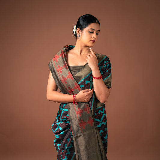 Bibhu Mohapatra Blue & Black Mulberry Silk Odisha Ikat Saree Ikatan