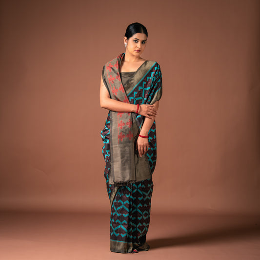 Bibhu Mohapatra Blue & Black Mulberry Silk Odisha Ikat Saree Ikatan