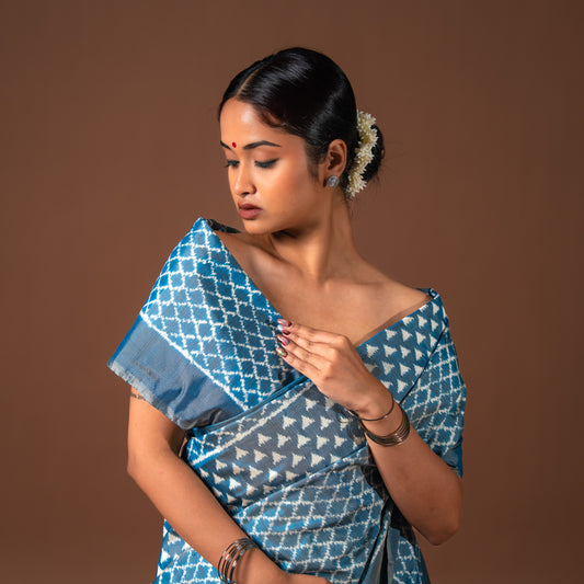 Bibhu Mohapatra Blue Mulberry Silk Pochampally Ikat Saree Ikatan