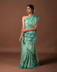 Bibhu Mohapatra Sea Green & White Mulberry Silk Pochampally Ikat Saree Ikatan