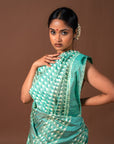 Bibhu Mohapatra Sea Green & White Mulberry Silk Pochampally Ikat Saree Ikatan