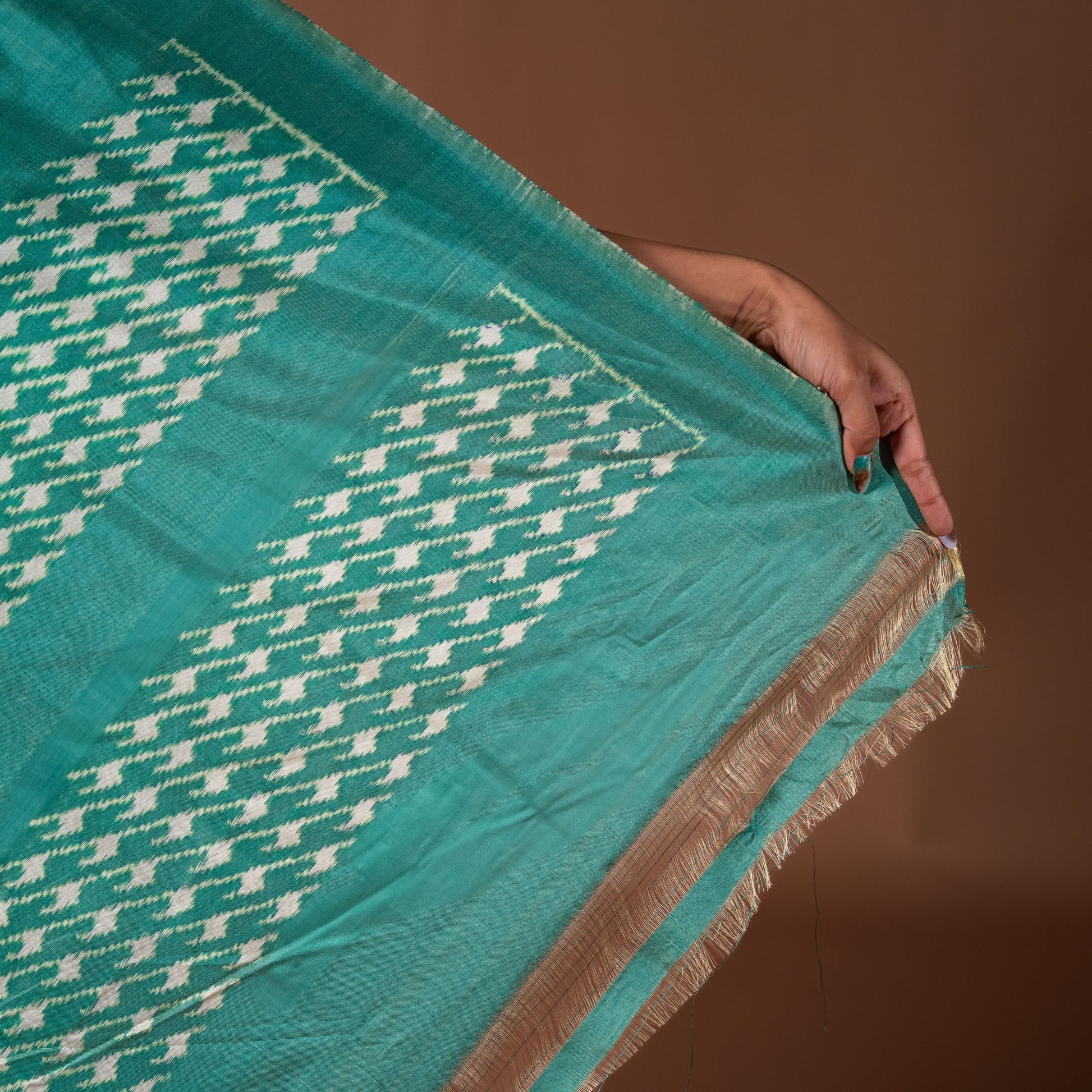 Bibhu Mohapatra Sea Green & White Mulberry Silk Pochampally Ikat Saree Ikatan