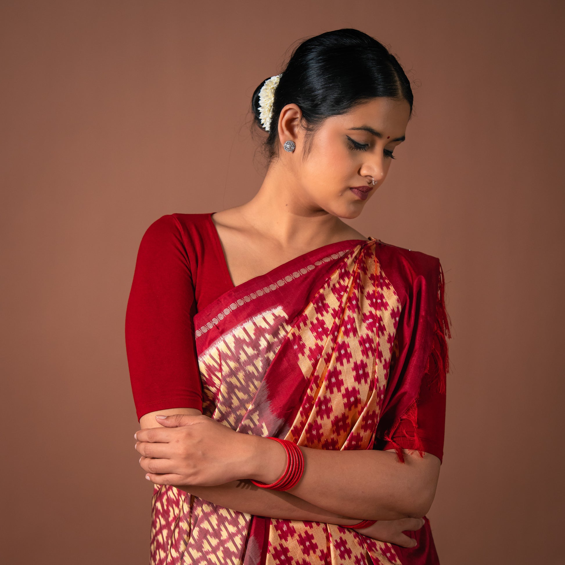 Bibhu Mohapatra Red & Yellow Mulberry Silk Pochampally Ikat Saree Ikatan