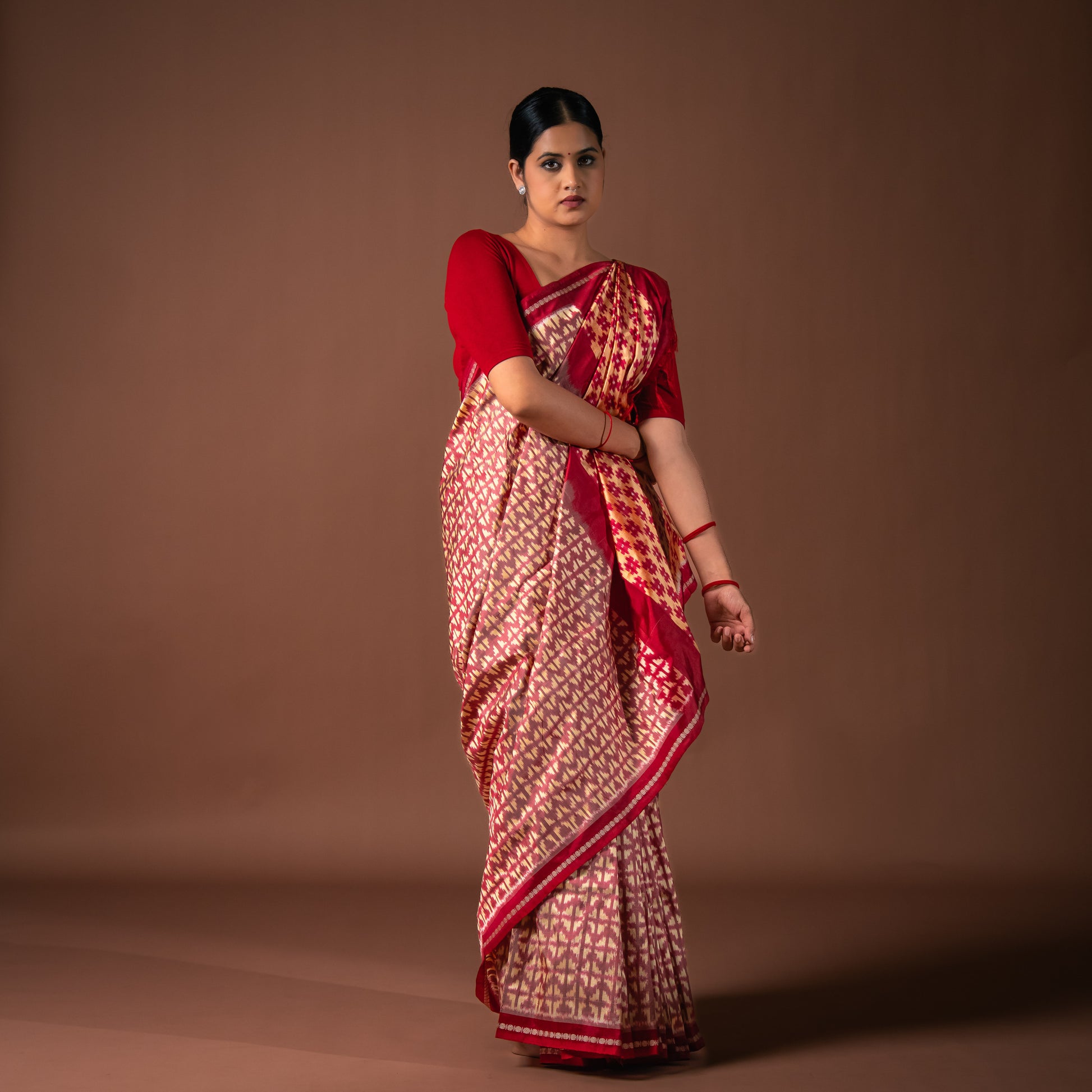 Bibhu Mohapatra Red & Yellow Mulberry Silk Pochampally Ikat Saree Ikatan