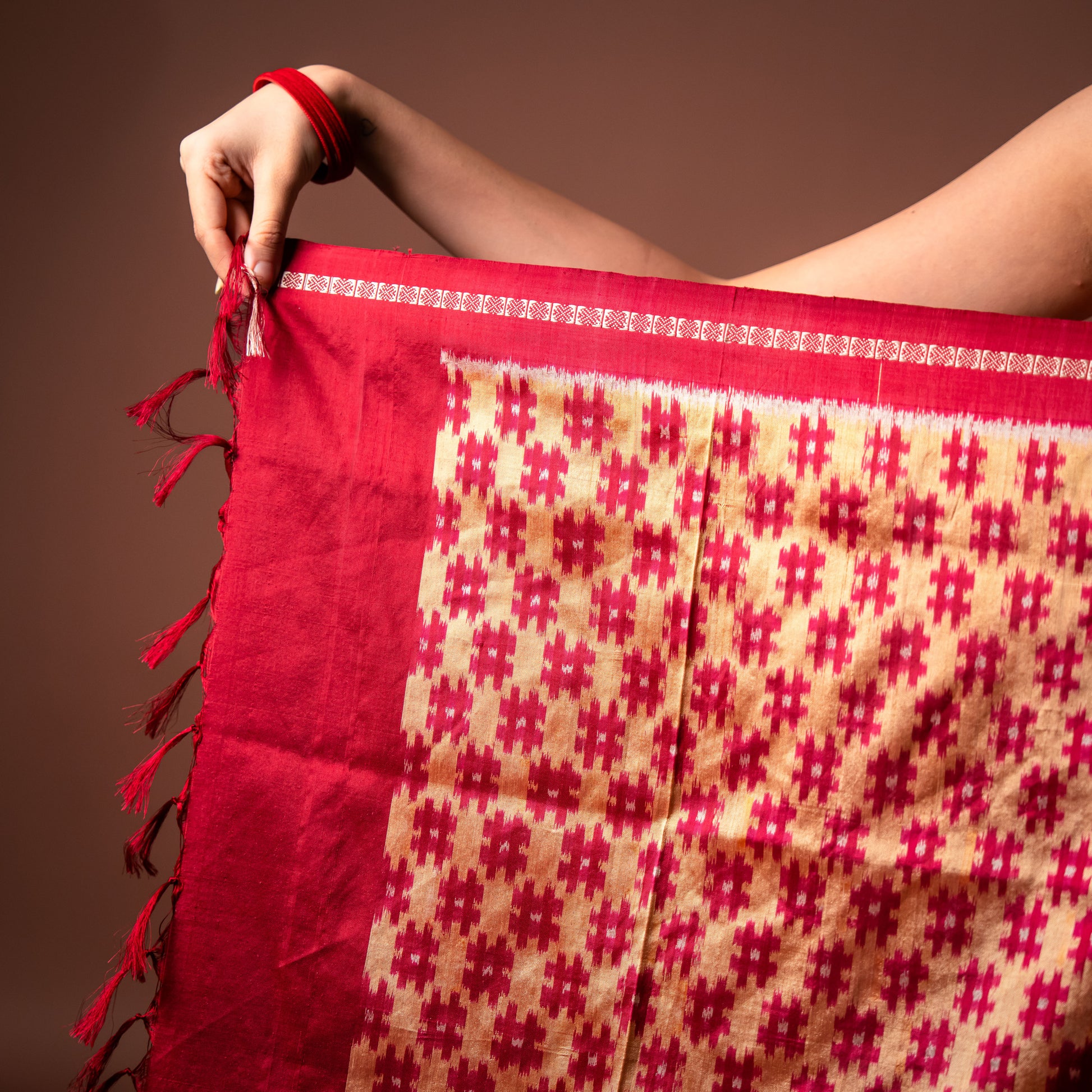 Bibhu Mohapatra Pink & Grey Mulberry Silk Pochampally Ikat Saree Ikatan