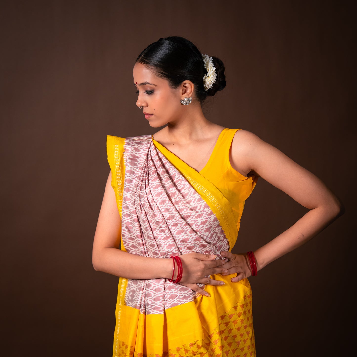 Bibhu Mohapatra Mauve & Yellow Mulberry Silk Pochampally Ikat Saree Ikatan