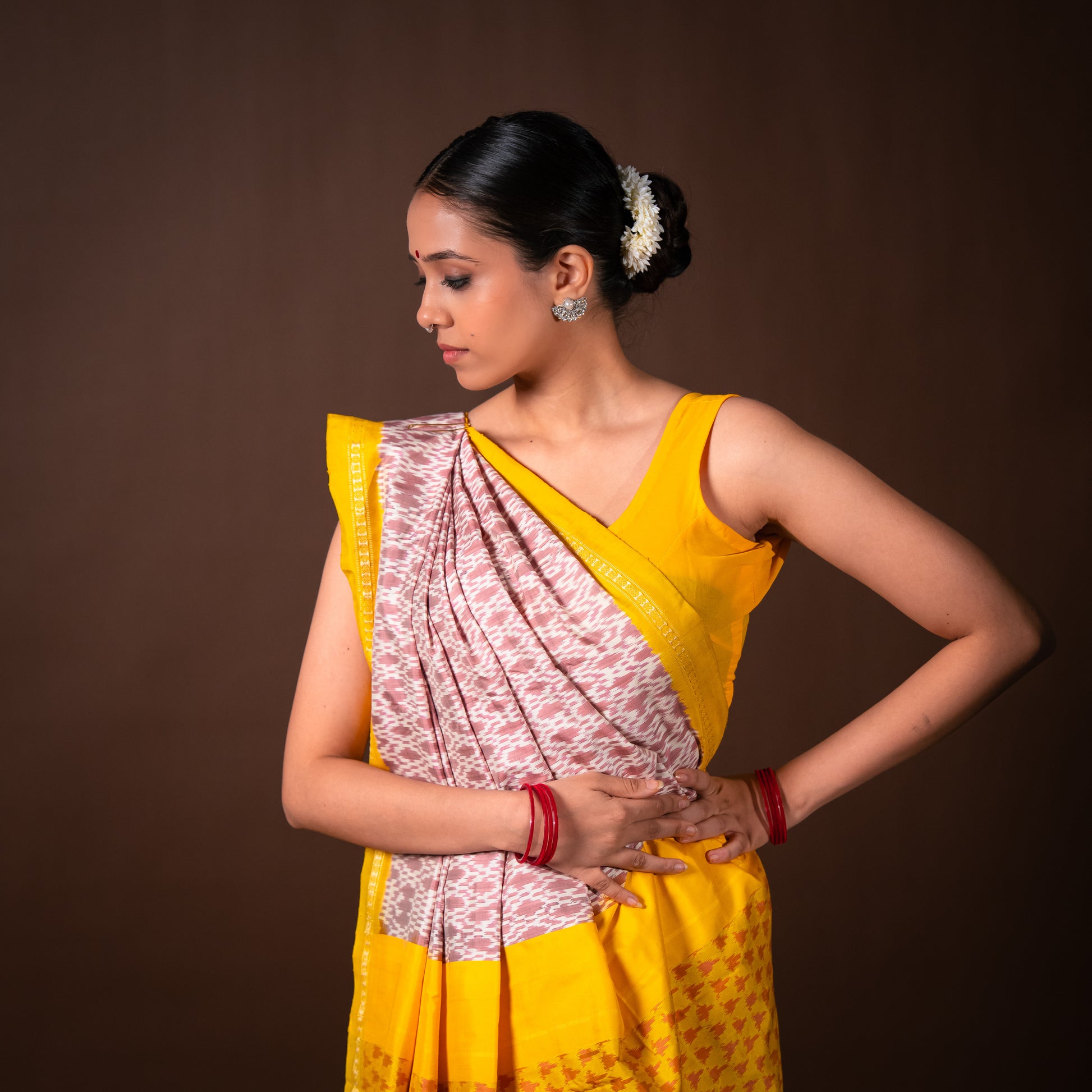 Bibhu Mohapatra Mauve & Yellow Mulberry Silk Pochampally Ikat Saree Ikatan