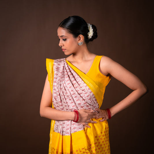 Bibhu Mohapatra Mauve & Yellow Mulberry Silk Pochampally Ikat Saree Ikatan