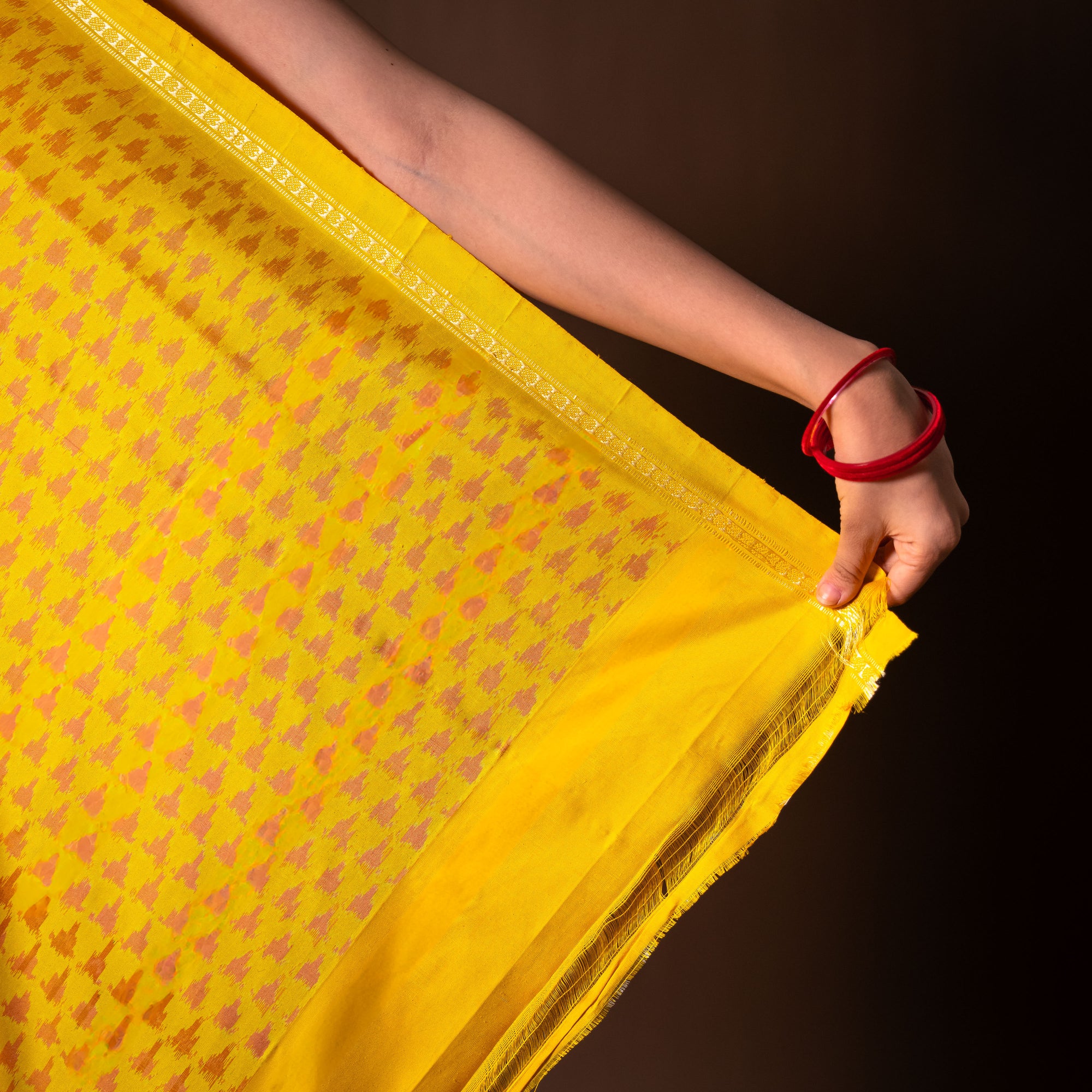 Bibhu Mohapatra Mauve & Yellow Mulberry Silk Pochampally Ikat Saree Ikatan