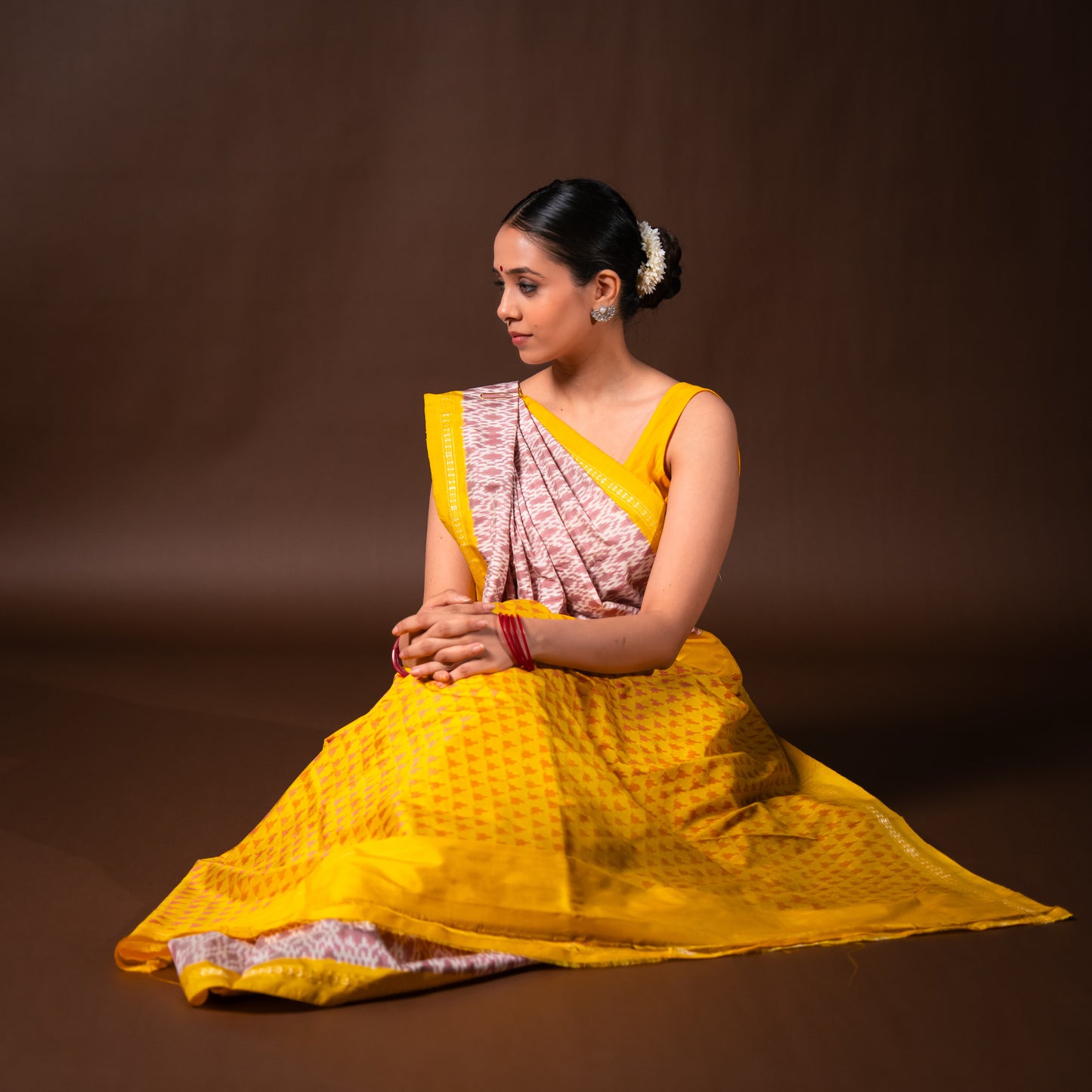 Bibhu Mohapatra Mauve & Yellow Mulberry Silk Pochampally Ikat Saree Ikatan