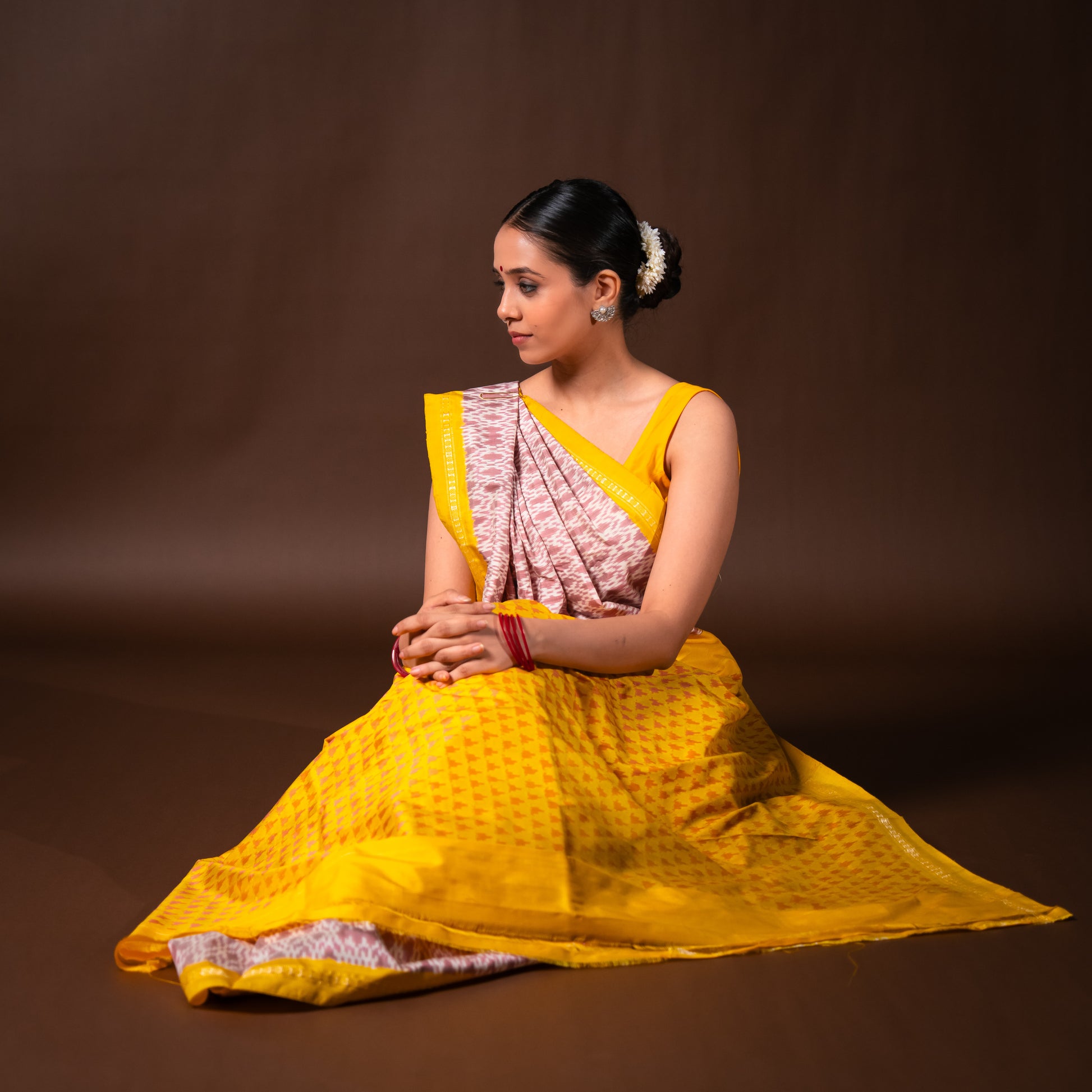 Bibhu Mohapatra Mauve & Yellow Mulberry Silk Pochampally Ikat Saree Ikatan