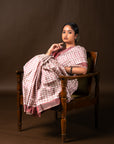 Bibhu Mohapatra Maroon & White Mulberry Silk Pochampally Ikat Saree Ikatan