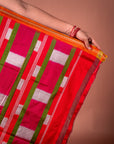 Bibhu Mohapatra Orange & Green Mulberry Silk Pochampally Ikat Saree Ikatan
