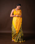 Bibhu Mohapatra Yellow & Grey Mulberry Silk Pochampally Ikat Saree Ikatan