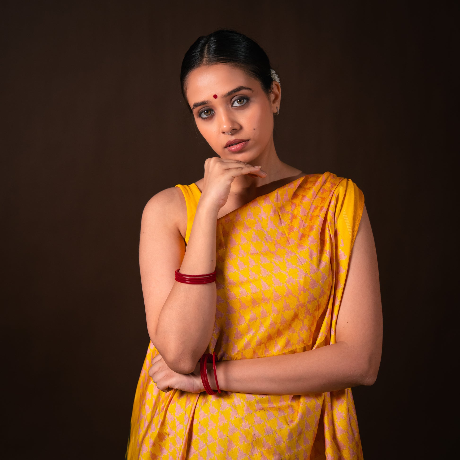 Bibhu Mohapatra Yellow & Grey Mulberry Silk Pochampally Ikat Saree Ikatan