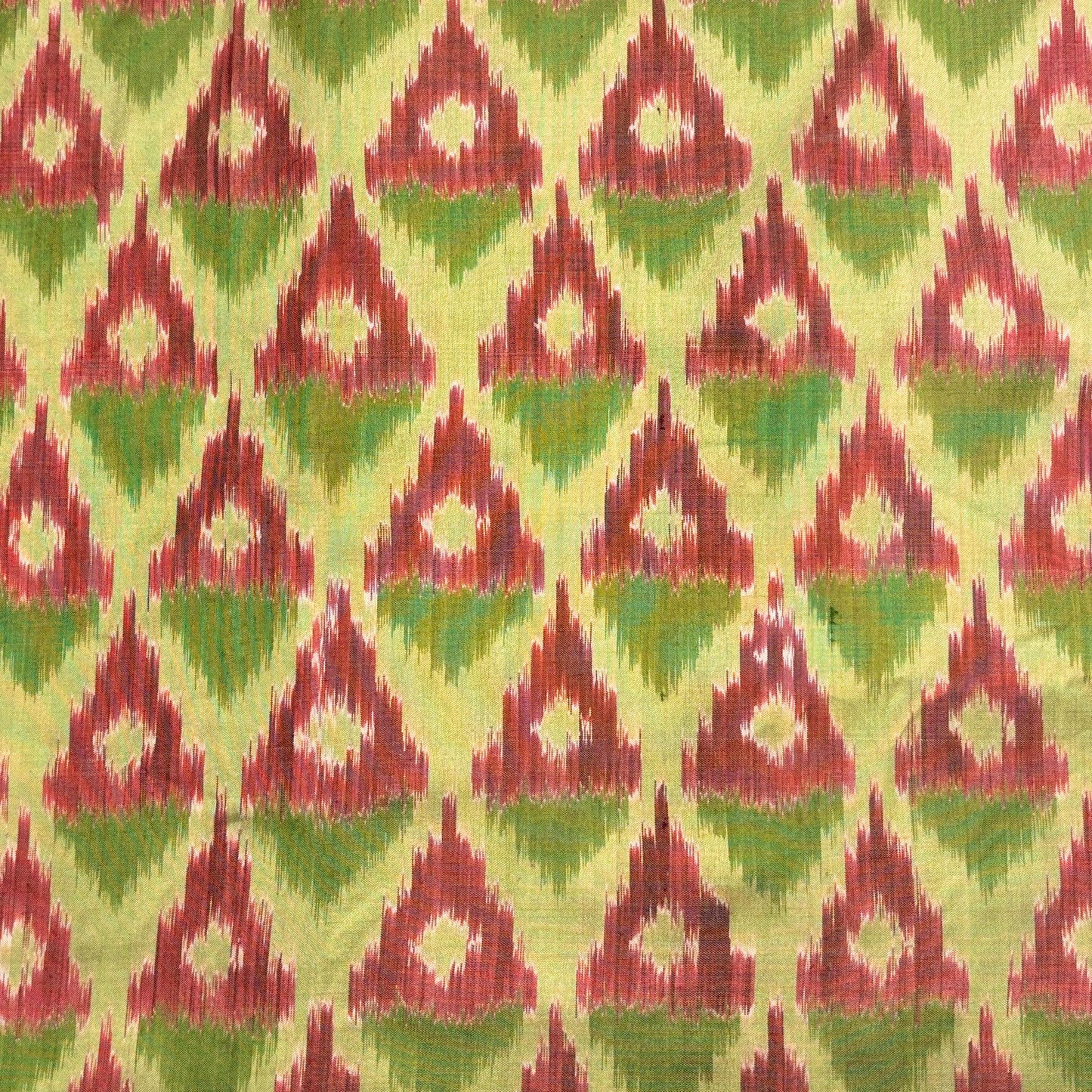 Green & Dark Pink Mulberry Silk Pochampally Ikat Fabric