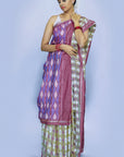 Ikatan Mauve & Green Mulberry Silk Ikat Saree Ikatan