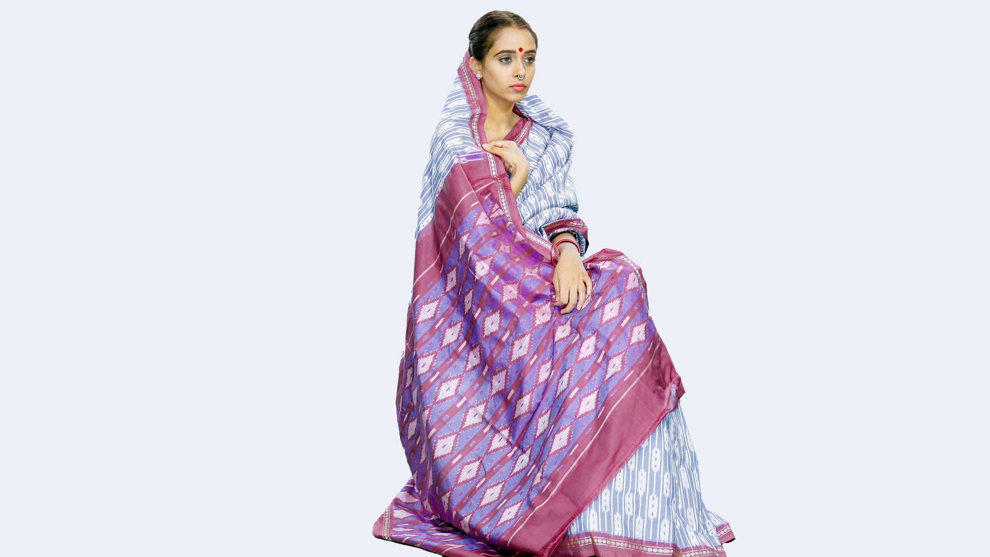 Ikatan Grey & Mauve Mulberry Silk Ikat Saree Ikatan