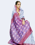 Ikatan Grey & Mauve Mulberry Silk Ikat Saree Ikatan