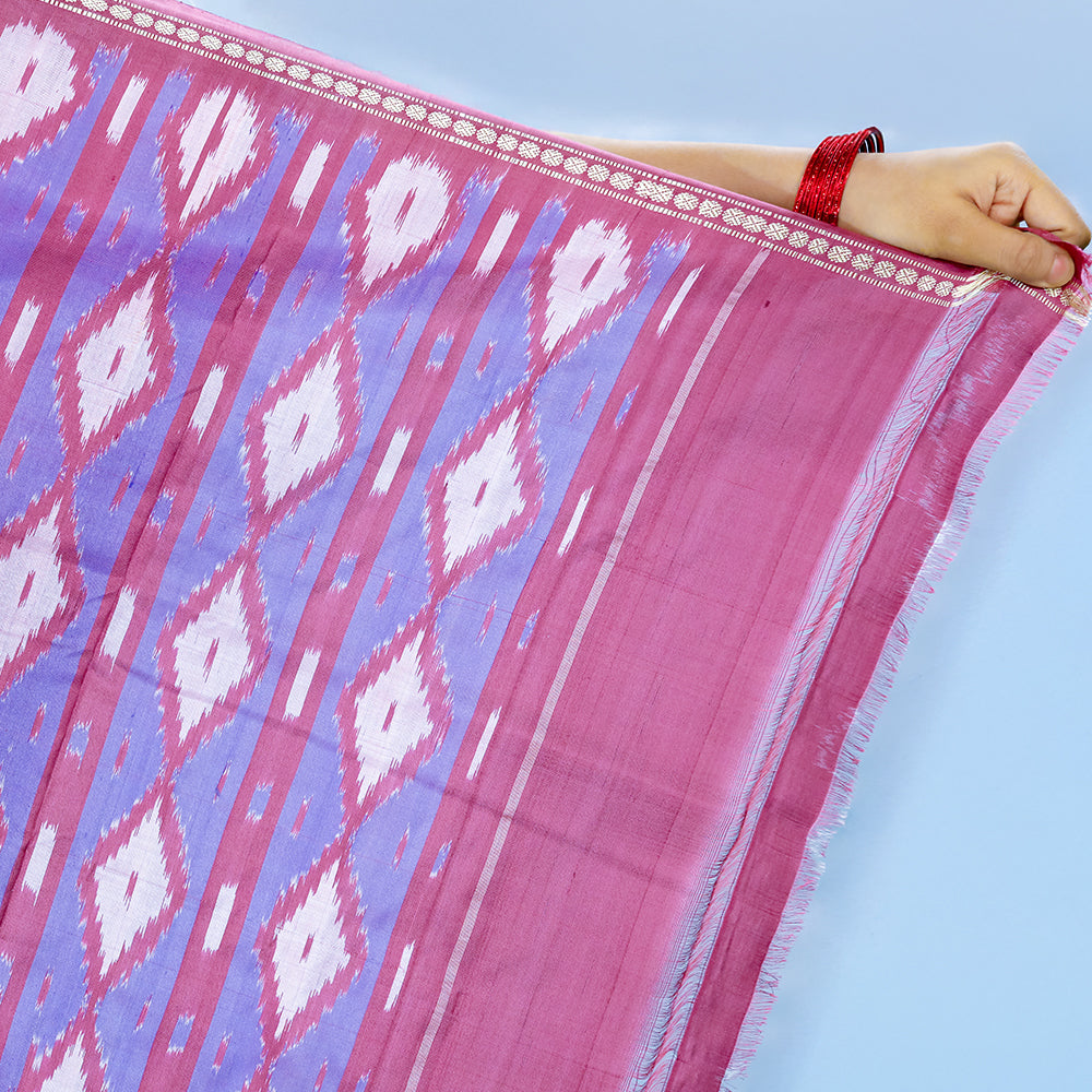 Ikatan Grey &amp; Mauve Mulberry Silk Ikat Saree Ikatan