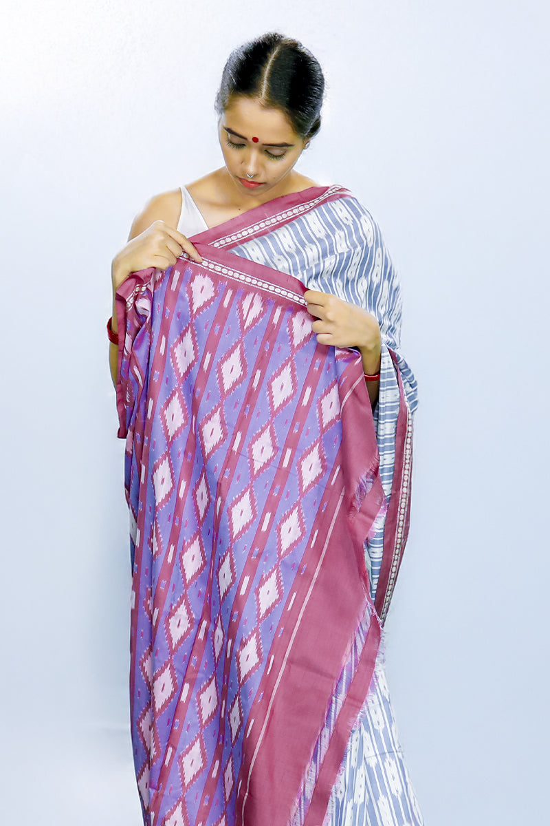Ikatan Grey & Mauve Mulberry Silk Ikat Saree Ikatan