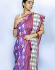 Ikatan Mauve & Green Mulberry Silk Ikat Saree Ikatan